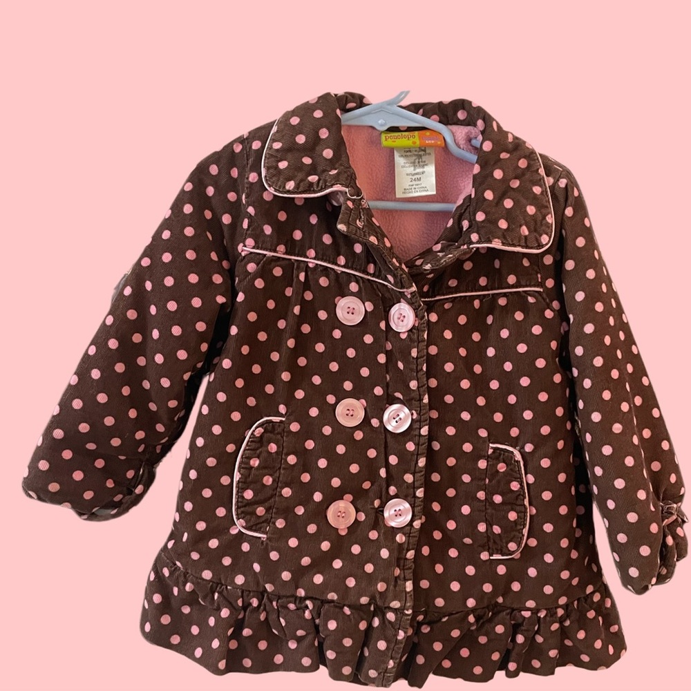 Penelope Mack Brown and Pink Polka Dot Kids Coat